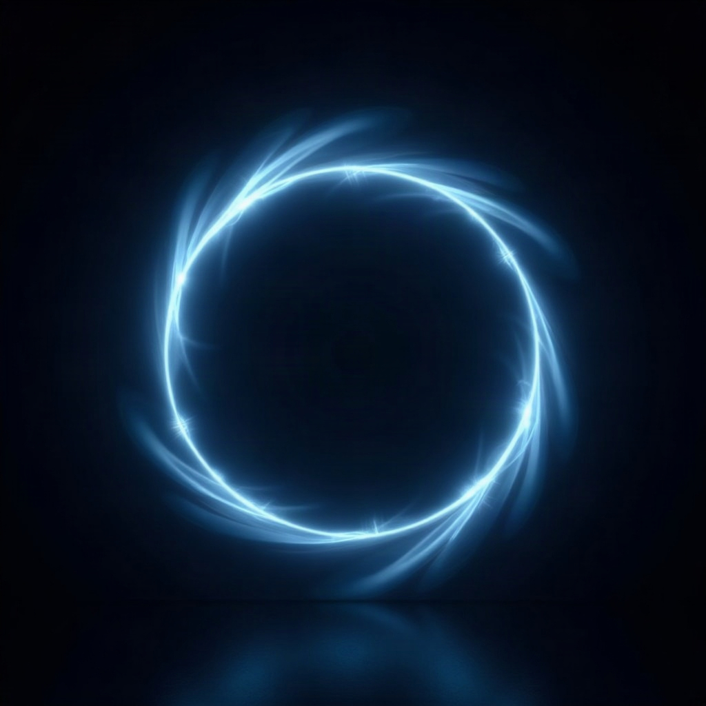 A hypnotic spiral made of cyan light on deep navy
